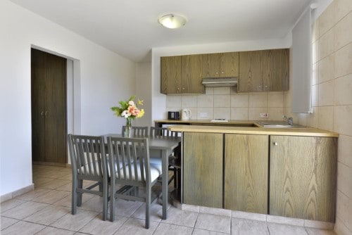 Kitchenette at Makronisos Holiday Village in Ayia Napa, Cyprus. Travel with World Lifetime Journeys