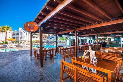 Outside terrace at Christabelle Hotel Apartment Complex in Ayia Napa, Cyprus. Travel with World Lifetime Journeys