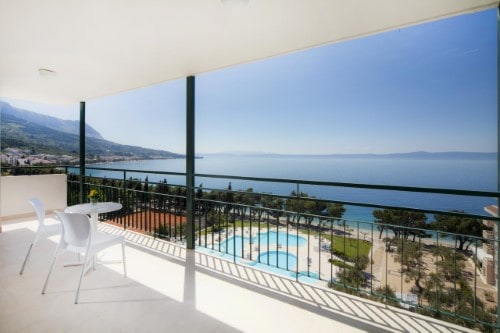 Terrace view at Bluesun Hotel Neptun near Makarska, Croatia. Travel with World Lifetime Journeys