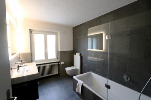 Adora ensuite bath at Allalin Apartments in Saas Fee, Switzerland. Travel with World Lifetime Journeys