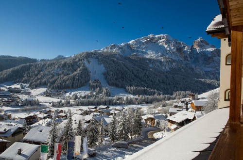 Balcony view at Hotel Sassongher in Corvara, Italy. Travel with World Lifetime Journeys