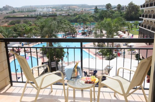 Balcony view at Tsokkos Gardens Hotel in Protaras, Cyprus. Travel with World Lifetime Journeys