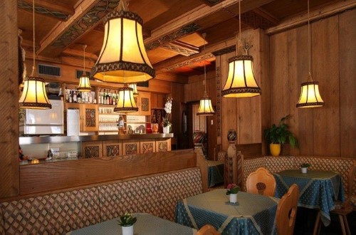 Bar area at Hotel La Plaza in Corvara, Italy. Travel with World Lifetime Journeys