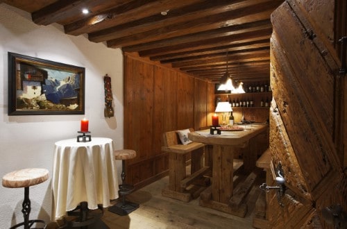 Bar area at Hotel Sassongher in Corvara, Italy. Travel with World Lifetime Journeys