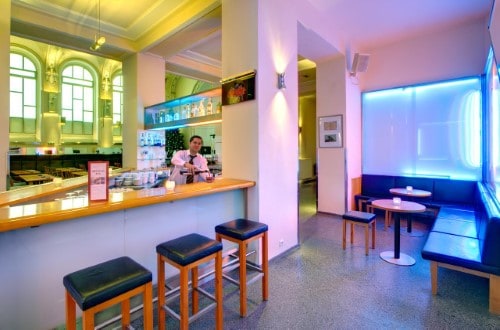 Bar area at Hotel Theatrino in Prague, Czech Republic. Travel with World Lifetime Journeys