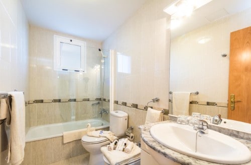 Ensuite bathroom at Arena Beach Apartments in Corralejo, Fuerteventura. Travel with World Lifetime Journeys