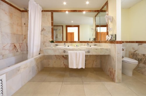 Ensuite bathroom at Bahia Principe Hotels in Costa Adeje, Tenerife. Travel with World Lifetime Journeys