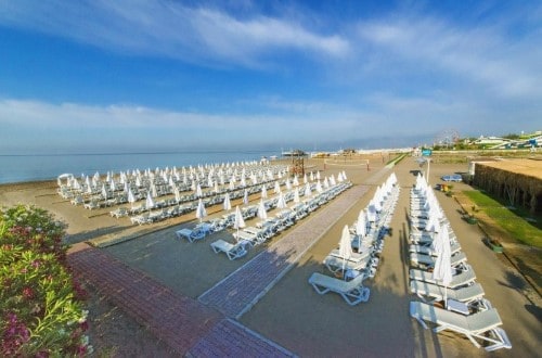 Beach area at Grand Park Lara Hotel in Antalya, Turkey. Travel with World Lifetime Journeys