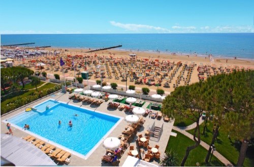 Beach view at Hotel Cesare Augustus in Lido di Jesolo, Italy. Travel with World Lifetime Journeys