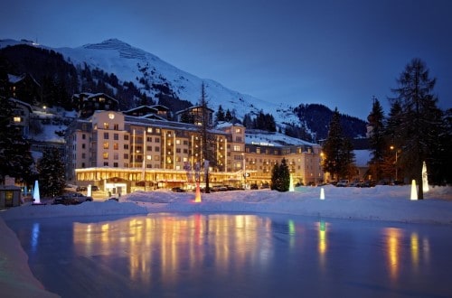 Beautiful evening view at Hotel Seehof in Davos, Switzerland. Travel with World Lifetime Journeys