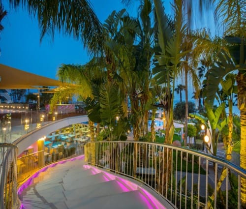 Outside area at Aquamare Beach Hotel in Paphos, Cyprus. Travel with World Lifetime Journeys