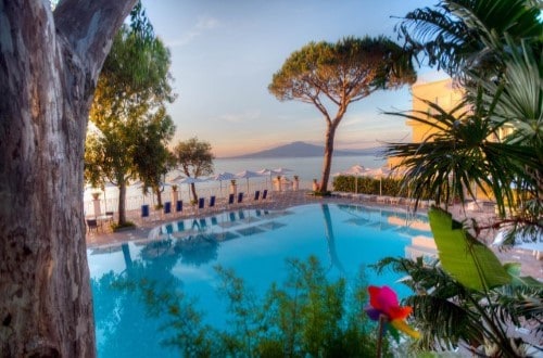 Beautiful pool view at Grand Hotel Riviera in Sorrento, Italy. Travel with World Lifetime Journeys