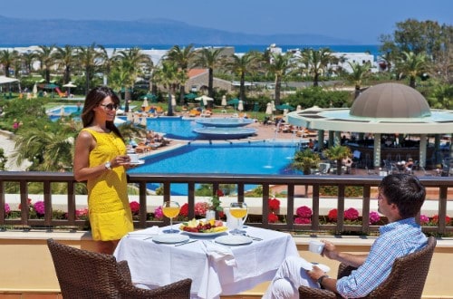 Beautiful terrace room at Minoa Palace Imperial Resort and Spa in Chania area, Crete. Travel with World Lifetime Journeys