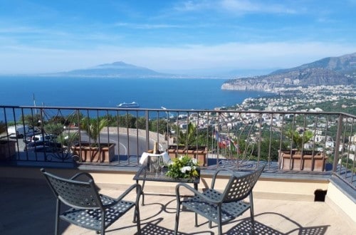 Beautiful terrace view at Hotel La Vue D’Or in Sorrento, Italy. Travel with World Lifetime Journeys