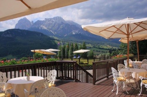 Beautiful terrace view at Miramonti Majestic Grand Hotel in Cortina D’Ampezzo, Italy. Travel with World Lifetime Journeys