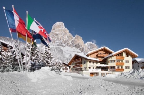 Beautiful winter view at Garni Bracun Hotel in Corvara, Italy. Travel with World Lifetime Journeys