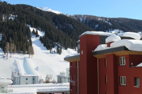 Beautiful winter view at Hotel Grischa in Davos, Switzerland. Travel with World Lifetime Journeys