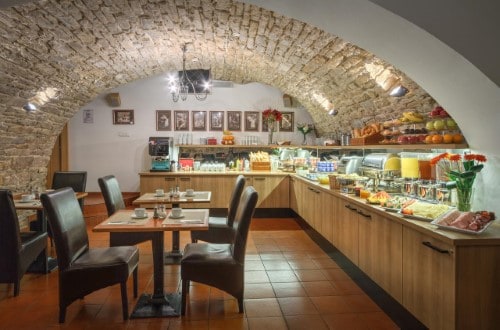 Breakfast room at Hotel Mucha in Prague, Czech Republic. Travel with World Lifetime Journeys