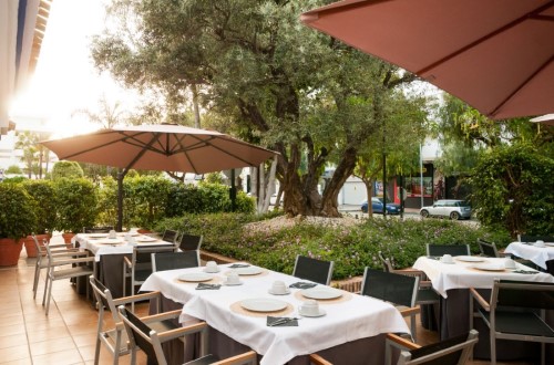 Outside terrace at Hotel PYR Marbella in Spain. Travel with World Lifetime Journeys