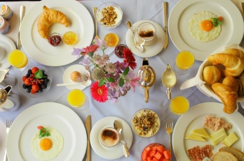 Delicious breakfast at Hotel Steffani in St. Moritz, Switzerland. Travel with World Lifetime Journeys