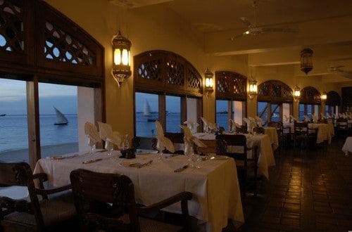 Dining area at Zanzibar Serena Hotel in Stone Town. Travel with World Lifetime Journeys