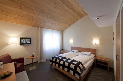 Double room at Hotel Allalin in Saas Fee, Switzerland. Travel with World Lifetime Journeys