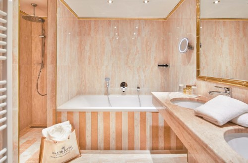 Ensuite bath at Grand Hotel in Zell am See, Austria. Travel with World Lifetime Journeys