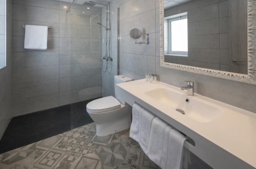 Ensuite bath at Hotel Sorra Daurada Splash in Malgrat de Mar, Spain. Travel with World Lifetime Journeys