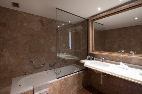 Ensuite bathroom at Corfu Holiday Palace in Corfu, Greece. Travel with World Lifetime Journeys