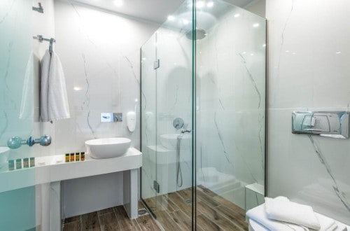 Ensuite bathroom at Diamond Village in Crete, Greece. Travel with World Lifetime Journeys