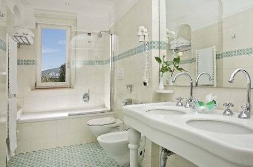 Ensuite bathroom at Grand Hotel Riviera in Sorrento, Italy. Travel with World Lifetime Journeys