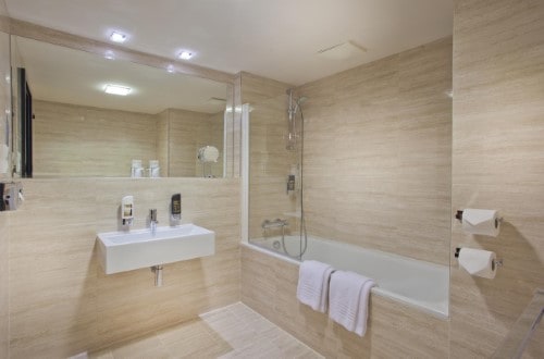 Ensuite bathroom at Grand Majestic Plaza in Prague, Czech Republic. Travel with World Lifetime Journeys