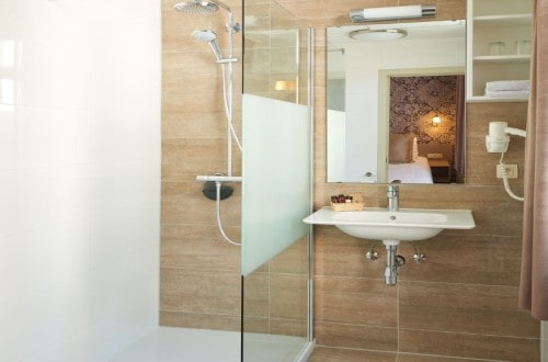 Ensuite bathroom at Leopold Hotel in Brussels, Belgium. Travel with World Lifetime Journeys