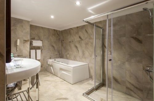 Ensuite bathroom at Sentido Turan Prince Hotel in Side, Turkey. Travel with World Lifetime Journeys