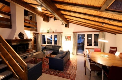 Everest P living room at Allalin Apartments in Saas Fee, Switzerland. Travel with World Lifetime Journeys