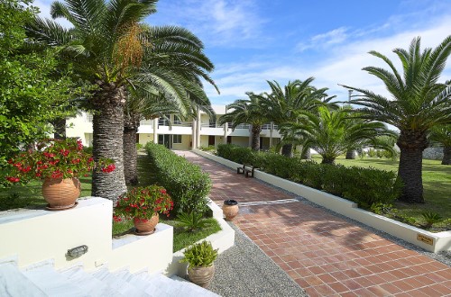 Garden view at Hotel Eleftheria in Chania area, Crete. Travel with World Lifetime Journeys