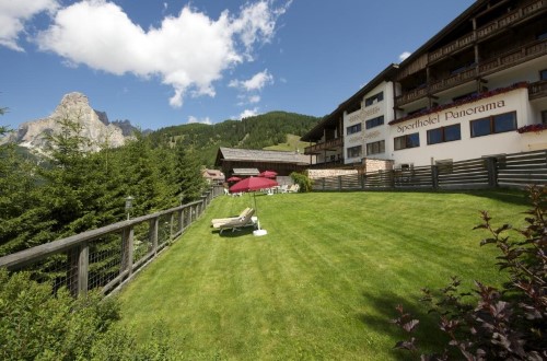 Garden view at Sporthotel Panorama in Corvara, Italy. Travel with World Lifetime Journeys