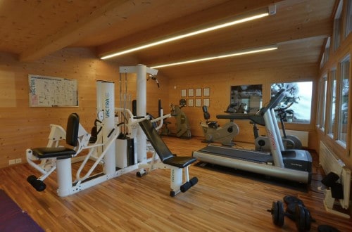 Gym room at Silvretta Parkhotel in Klosters, Switzerland. Travel with World Lifetime Journeys