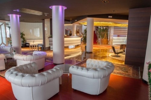 Hotel lounge at Hotel Cesare Augustus in Lido di Jesolo, Italy. Travel with World Lifetime Journeys