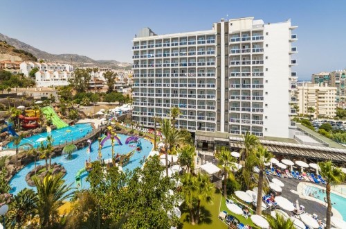 Hotel panorama at Hotel Los Patos Park in Benalmadena, Spain. Travel with World Lifetime Journeys