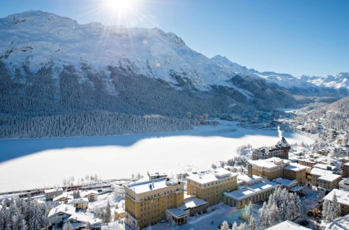 Hotel panorama at Hotel Kulm in St. Moritz, Switzerland. Travel with World Lifetime Journeys