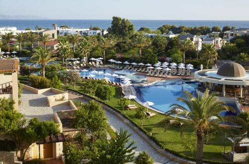 Hotel panorama at Minoa Palace Imperial Resort and Spa in Chania area, Crete. Travel with World Lifetime Journeys