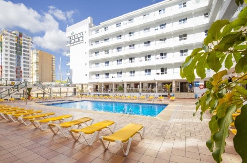 Hotel panorama at Port Fiesta Park in Benidorm, Spain. Travel with World Lifetime Journeys