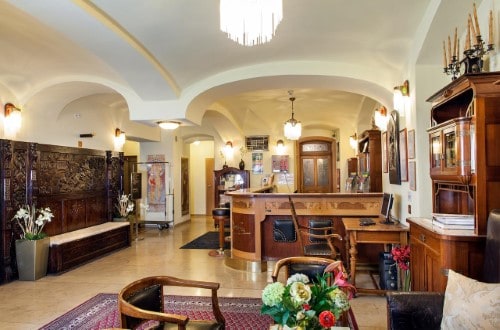 Hotel reception at Hotel Mucha in Prague, Czech Republic. Travel with World Lifetime Journeys