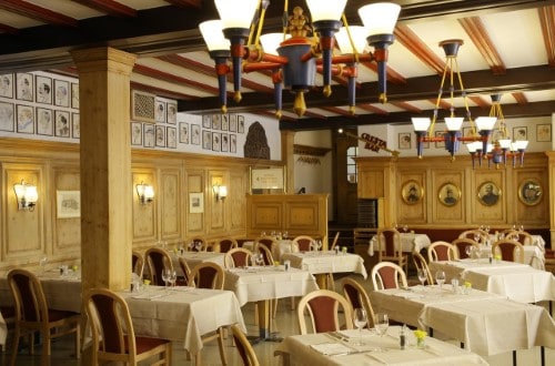 Hotel restaurant at Hotel Steffani in St. Moritz, Switzerland. Travel with World Lifetime Journeys