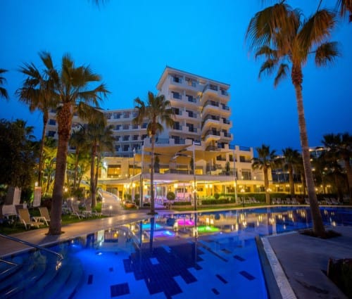 Hotel panorama at Aquamare Beach Hotel in Paphos, Cyprus. Travel with World Lifetime Journeys