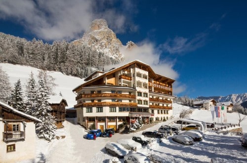 Hotel view at Hotel Sassongher in Corvara, Italy. Travel with World Lifetime Journeys