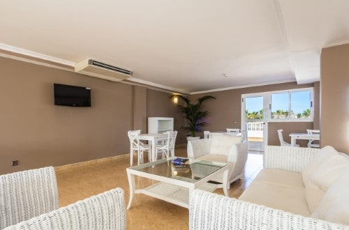 Lounge area at Arena Beach Apartments in Corralejo, Fuerteventura. Travel with World Lifetime Journeys