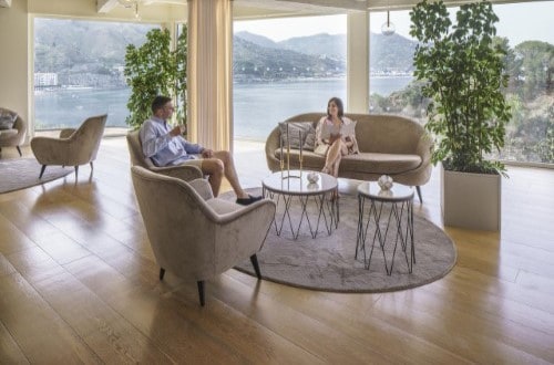 Lounge area at Grand Hotel Atlantis Bay in Taormina, Sicily. Travel with World Lifetime Journeys