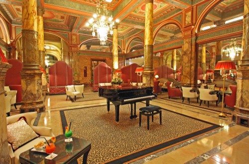 Lounge area at Hotel Metropole in Brussels, Belgium. Travel with World Lifetime Journeys